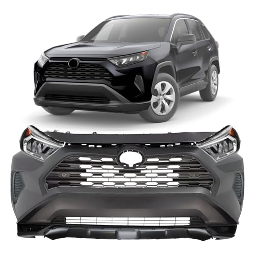 Front Bumper Cover Primed & Headlight Assembly Kit Fit for RAV Four 2019-2023 Bumper Grille Cover Headlight Kit