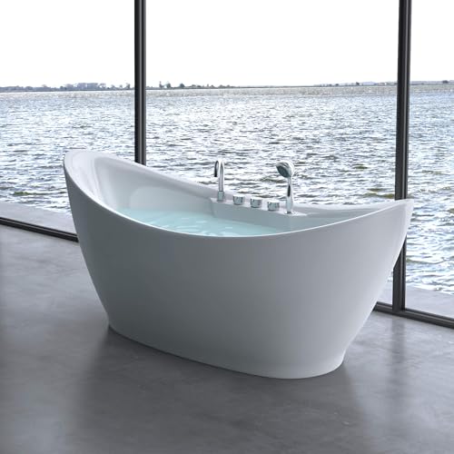 doporro Freistehende Design-Badewanne Vicenza603 180x80x80cm komplett mit Ablaufgarnitur inkl. Armaturen und Überlauf aus Acryl in Weiß und DIN-Anschlüssen