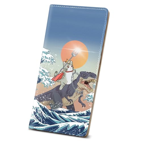 Womens Wallet, Rfid Wallets for Women,Slim Thin Credit Card Holder Organizer Purse,PU Leather Cute Long Bifold Clutch Cash Wallet with Zipper Coin Pocket,Ladies Gift,Dinosaurs and Cats