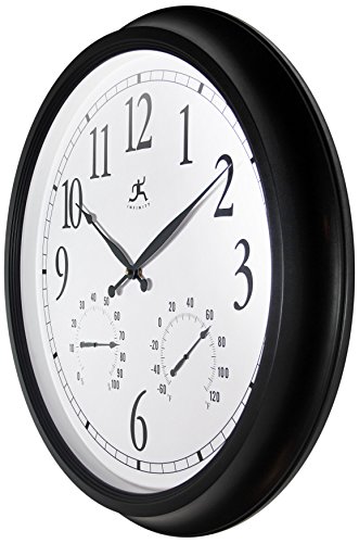 Infinity Instruments 24 Inch Classic Humidity Round Wall Outdoor Indoor Thermometer Clock Hygrometer | For Patio, Pool, Garage, Large, Black/White #TOP3