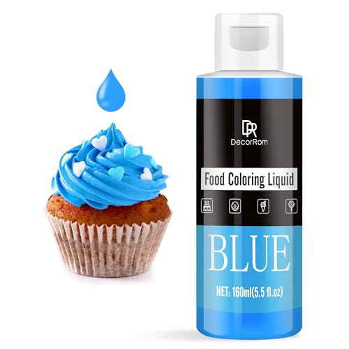 Colorante Alimentario - Colorante Alimenticio Líquido Concentrado para Pastel, Hornear, Glasear y Fondant - Tintes Alimentarios Insípido para Macarrón, Galletas, Limo, Manualidades DIY (Azul, 160ml)