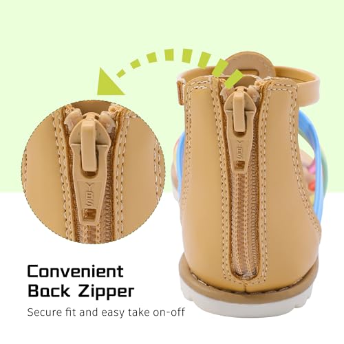 Image of MIXIN Girls Gladiator Sandals for Toddler /Little Kids Open Toe Cute Strappy Summer Flat Shoes with Zipper