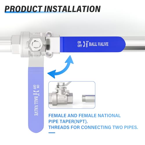 TAILONZ PNEUMATIC 4 Inch Female NPT 304 Stainless Steel Full Port Ball Valve - Heavy Duty Blue Handle（Pack of 1） by TAILONZ PNEUMATIC - Image 3