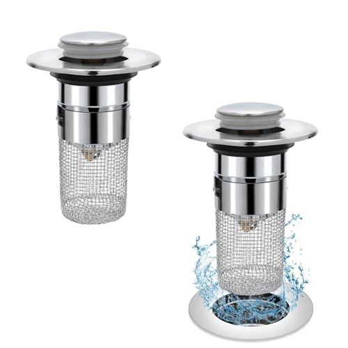 FENGCHUANG 2 Pezzi Confezione da Scarico Lavabo Bagno Universale Pop up con Filtro Anti Clogging, 34-40mm Filtro di Scarico Acciaio Inossidabile per Lavandino per Bagnos Lavello Cucina