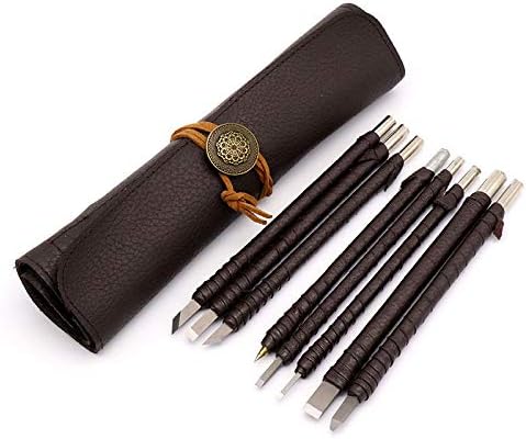 Tungsten Steel Carving Cutter 8PCS/Set Seal Stone Graver Lettering Engraving Tool Kit Hand Tools with Leather Handle Leather Bag