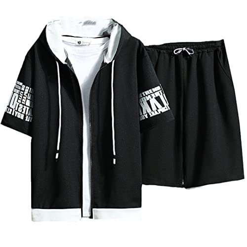 Survêtement d'été ensemble homme veste capuche zippée pantalon noir L