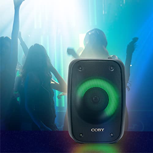 Coby Blaze Light-Up Bluetooth Speaker, Wireless Portable Speaker with 3 Light Modes, Built-in Mic Input, FM Radio, and Handle, Karaoke Box, 7-Hour-Use Rechargeable Battery, Micro USB Port, TF Card