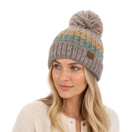 C.C Hatsandscarf Women's Winter Slouchy Knitted Hat Cable Knit Pom Beanie Hat (Rose/Mint)
