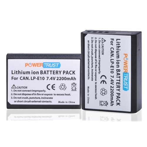 Battery (2-Pack) for Canon EOS Rebel T3, T5, T6, Kiss X50, Kiss X70, EOS 1100D, EOS 1200D, EOS 1300D - PowerTrust LP-E10