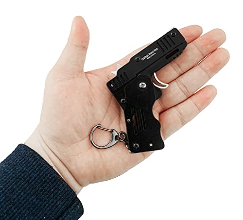 2 Packs Rubber Band Gun Toy Mini Metal Folding Rubber Gun Rubber Launcher Toy Gunand With Keychain And Rubber Band 100+ #TOP4