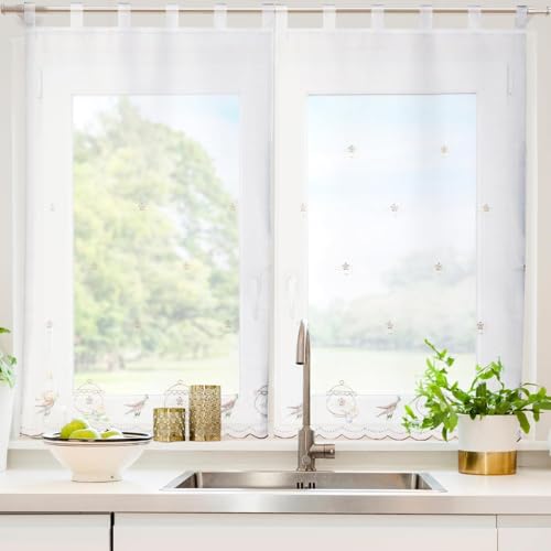 DH DREAMER HOME Visillos Estampados Translúcidos para Cocina, Comedor o Puertas 100x150cm – Gasa Fina Decorativa, Pack de 2