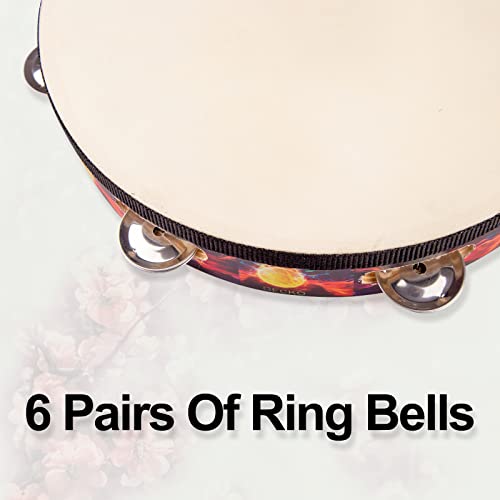 Tambourine, GECKO Hand Held Drum Bell Birch Metal Jingles Percussion Great Gift for Birthday, Christmas 10 inch - Thumbnail 3