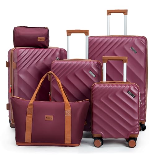 Image of 6 piece Luggage Set Expandable Suitcase 22x14x9 Airline Approved Carry on, ABS Hard Case Suitcases with Spinner Wheels, TSA Lock, (Red)