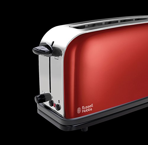 Russell Hobbs Tostapane, 2 Fette, Fessure Extra Larghe, Regolazione Doratura, Funzione Riscalda e Scongela, Acciaio Inossidabile – Colours Flame Red Long Toaster 2 Fette, 21391-56 - Immagine 5