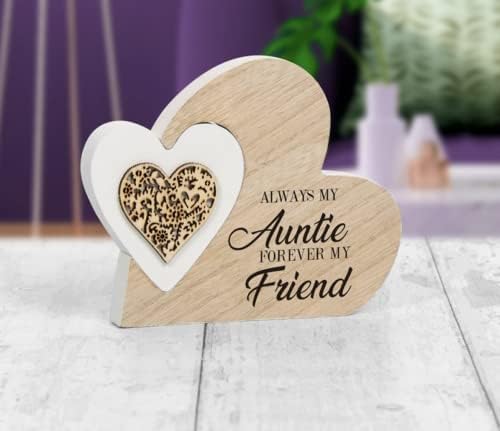 The Leonardo Collection LP44052 Plaque | Double Heart Always My Auntie | 1 Piece-15x2x12 cm Accessory, White