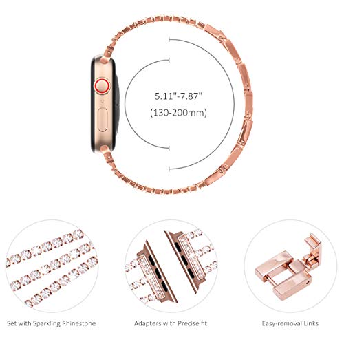 NewWays Compatible for Apple Watch Band 42mm Series 11 10 9 8 7 41mm 40mm SE Series 6 5 4 3 38mm, Sparkling Bling Shiny Diamonds Bracelet for iWatch Band Womens, Rosegold by NewWays - Image 3