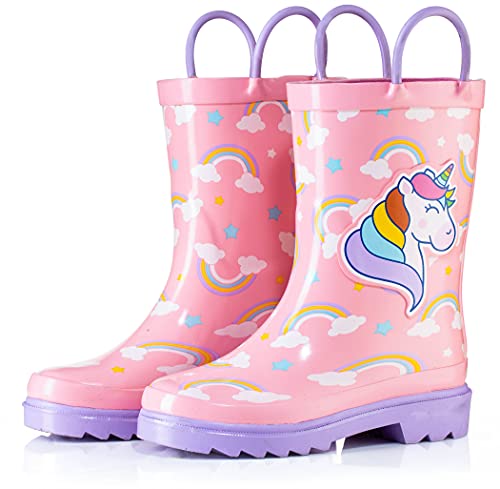 Puddle Play Waterproof Pink Unicorn Rubber Rain Boots Easy-On Handles - Size 9 Toddler #TOP1