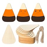 Wooden Candy Corn Shape Halloween Unfinished Wood Candy Corn Pieces Blank Wood Pieces Wooden with Twines Art Ornaments for Halloween Christmas Wedding Birthday Party Thanksgiving Day Decoration 20Pcs