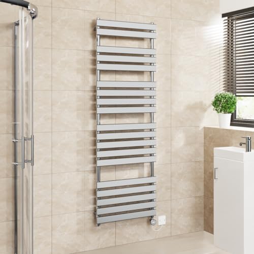 Warmehaus Flat Panel Electric Heated Towel Rail Touch Screen Timer Bathroom Radiator Prefilled Chrome 1800x600mm 1000W