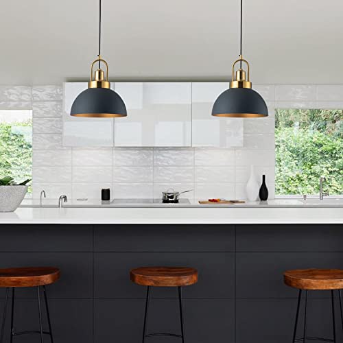 Vintage Pendant Light Fixture 9.84'' Rustic Black And Gold Farmhouse Pendant Lighting Brass Socket Dome Pendant Lamp Wire Length 78.74'' For Kitchen Island, Dining Room, Hallway, Bedroom, Living Room #TOP7