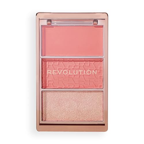 Revolution, Blush Icon Palette, Cream & Pressed Powder Blusher, Highly Pigmented, Face Palette, Vegan & Cruelty-Free, 3 Shades, Authentic Peach