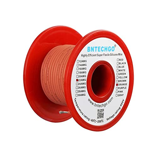 BNTECHGO 22 Gauge Silicone Wire Orange 50ft Stranded Tinned Copper Wire