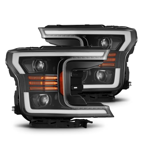MODIFY STREET AlphaRex PRO-Series Jet Black Fit 18-20 Ford F150 Halogen Type LED Tube Dual Projector Headlights with Switchback DRL/Sequential Signal/Activation Light