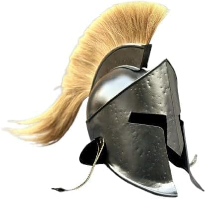 Medieval Greek Knight Helmet with Yellow Plume, Decorative Warrior Costume Armor for LARP and Display