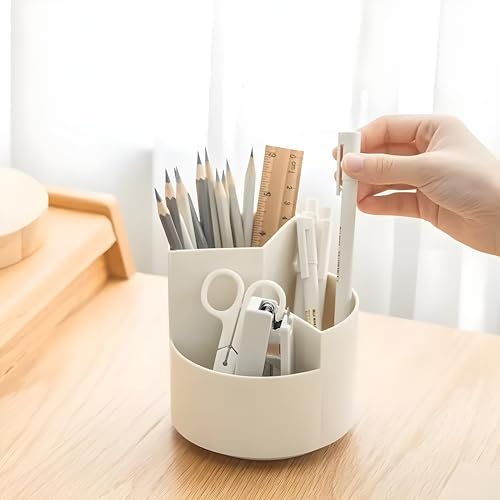 NowExp 3-Compartment White Plastic Pen & Pencil Holder - Image 4