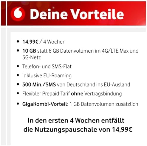 Vodafone Prepaid CallYa Allnet M | teraz pojemność danych 6 GB | sieć 5G | karta SIM bez umowy | 15 euro środków startowych | telefon i SMS