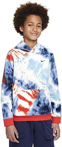 Nike Sportswear Club Big Kids' Tie-Dye Pullover Hoodie (as1, alpha, x_l, regular, Habanero Red)