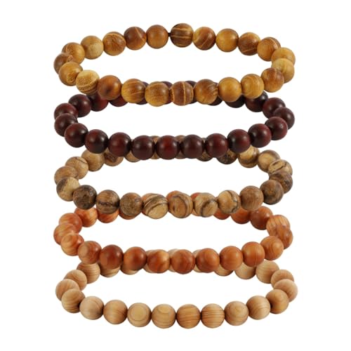 MILAKOO 5Pcs Sandalwood Stretch Bracelets for Women Men with Hematite Stone Cross Mala Beads