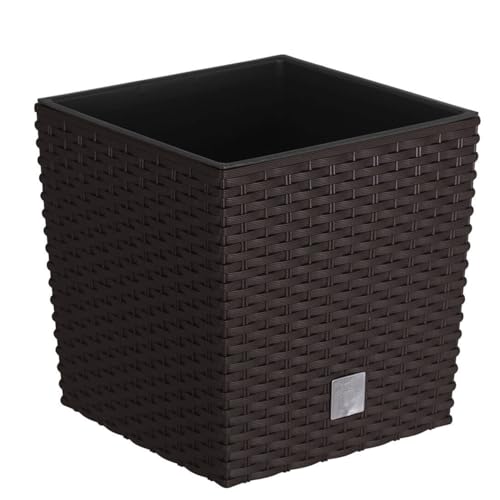 B2C Plant Flower Pot Square Rattan Planter Inner Pot 6 Sizes Garden Patio Home Large (Brown, 5L)