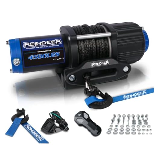 REINDEER New 12V Winch 4500 lb Load Capacity Electric Winch Kit Synthetic Rope with Hawse Fairlead Waterproof IP67 with Wireless Remotes for 4X4 Side by Side 4 Wheeler ATV UTV Rescue Recovery