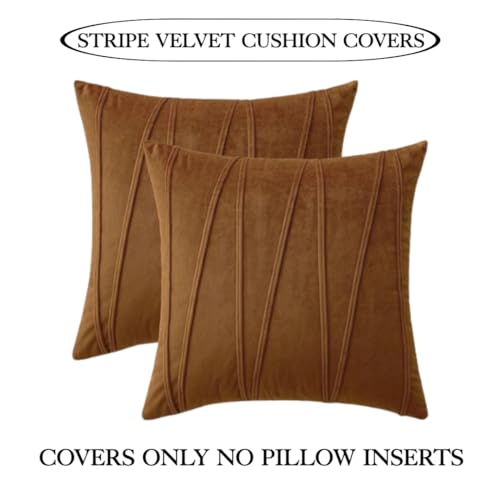 Image of Amazon Brand - Umi Decorative Striped Throw Pillow Covers 20 X 20 Inch,Soft Solid Velvet Pillow Covers Cushion Case with Zigzag Pattern for Sofa Bedroom 50 X 50 Cm (Pack of 5) Brown