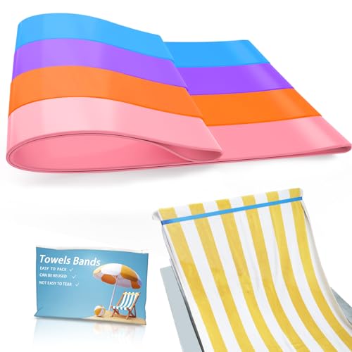 Towel Bands for Cruise & Beach Chairs - Ship Essentials - Alternative to Beach Towel Clips - Vacation Gifts - Thicken Bands 4 PCS