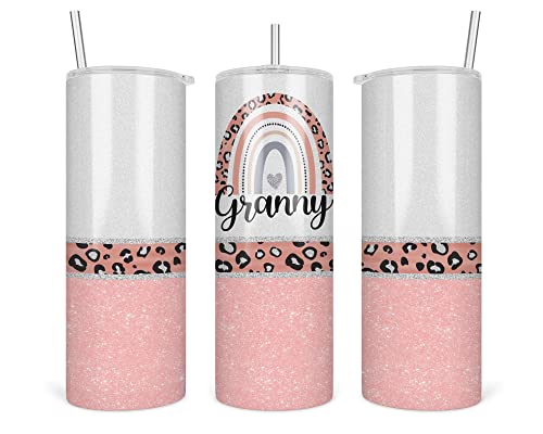 Leopard Granny Tumbler - Granny Rainbow Tumbler - Mothers Day Gifts Granny - Leopard Rainbow Granny Travel Cup - Tumbler With Straw And Lid - 20 Oz - Insulated Stainless Steel