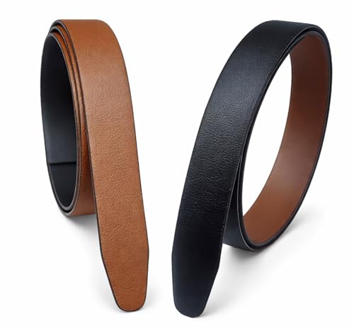 Image of Belt for Men without Buckle PU Leather Reversible Brown Strap with No Buckle Combo Pack of 2
