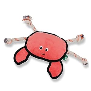 Beco Orange Crab Large Dog Toy, Chew, Fetch, Pull & Squeak Toy, Dual Materials, Double Stitched for Durability, Made with Recycled Plastic