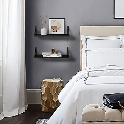Forbena Black Floating Shelves Bathroom Set Of 3, Wooden Wall Book Shelves For Bedroom, Rustic Wall Shelf For Bedroom Storage, Bathroom Organizer, Living Room, Kitchen, Office (Black) #TOP6