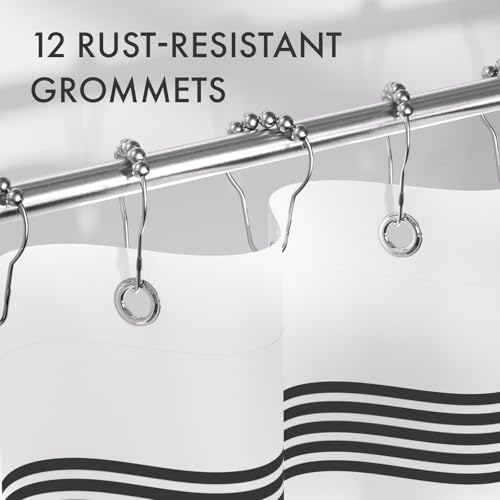 AmazerBath Shower Curtain, Washable Cloth Black Shower Curtain Sets with 12 Shower Curtain Hooks, Fabric Rustic Black and White Striped Curtain, Farmhouse Bathroom Curtains, 72x72 Inches