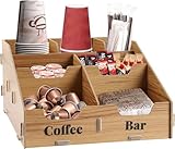 ZoeQide Kaffee Organizer Holz mit 7 Fächern & herausnehmbaren Trennwänden – Kaffeestation & Gewürz Organizer für Küche & Büro – Kapselhalter & Becherhalter aus Holz – Kaffeebar Zubehör