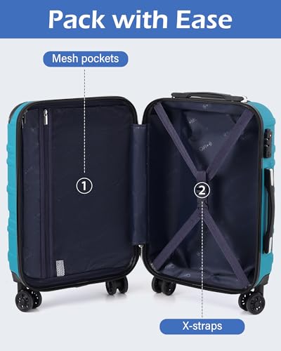 Image of Coolife Luggage Expandable(only 28 inch) Suitcase 3 Piece Set with TSA Lock Spinner 20in24in28in, lake blue, S(20in carry on)