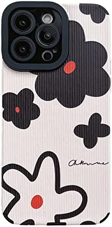 Fashion Cute Flower Pattern Phone Case for Apple iPhone 14 Pro Cover Faux Leather Silicone Protective Cases Compatible with iPhone 14 Pro 6.1 inch - Beige