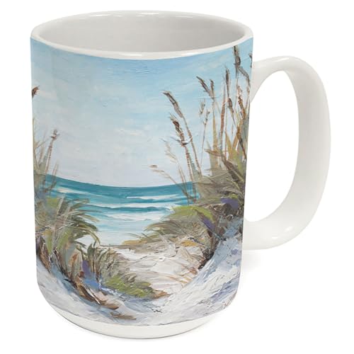 Highland Home Seascape Large Decorative Ceramic Mug 15 oz. Manufactured in the USA Dishwasher Safe Microwave Safe