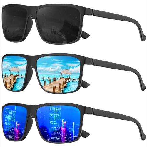 KALIYADI Polarized Sunglasses for Men and Women, Mens Sunglasses Polarized with UV Protection for Driving Fishing Golf (3 Packs)
