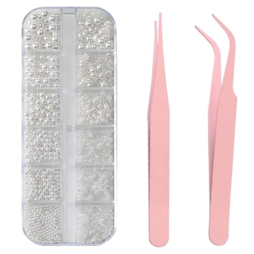 KEQAR 2 Pinces Gratuites Perles Mini Caviar Strass Décorations Nail Art (Demi-rondes, Rondes Complètes) (0,3-3mm)