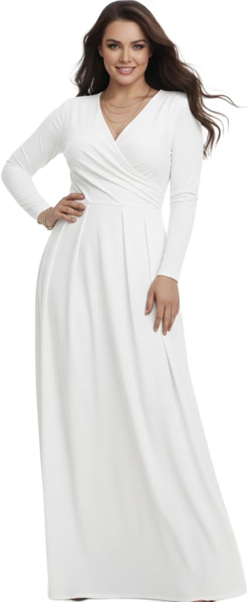 KOH KOH Womens Long V-Neck Full Sleeve Semi Formal Flowy Evening Cute Maxi Dress