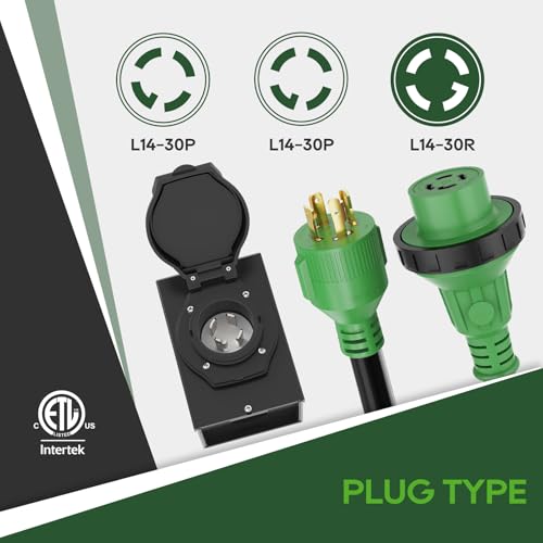 RVGUARD Emergency Power Combo Kit, 4 Prong 30 Amp 50 Foot Generator Extension Cord and Power Inlet Box with Locking Connector, NEMA L14-30P/L14-30R, 125/250V Up to 7500W, ETL Listed by RVGUARD - Image 2