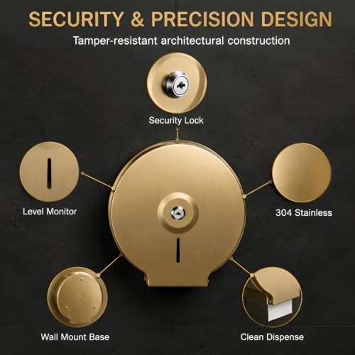 Toilet Paper Dispenser, 304 Stainless Steel Wall Mount, Gold — 사진 4